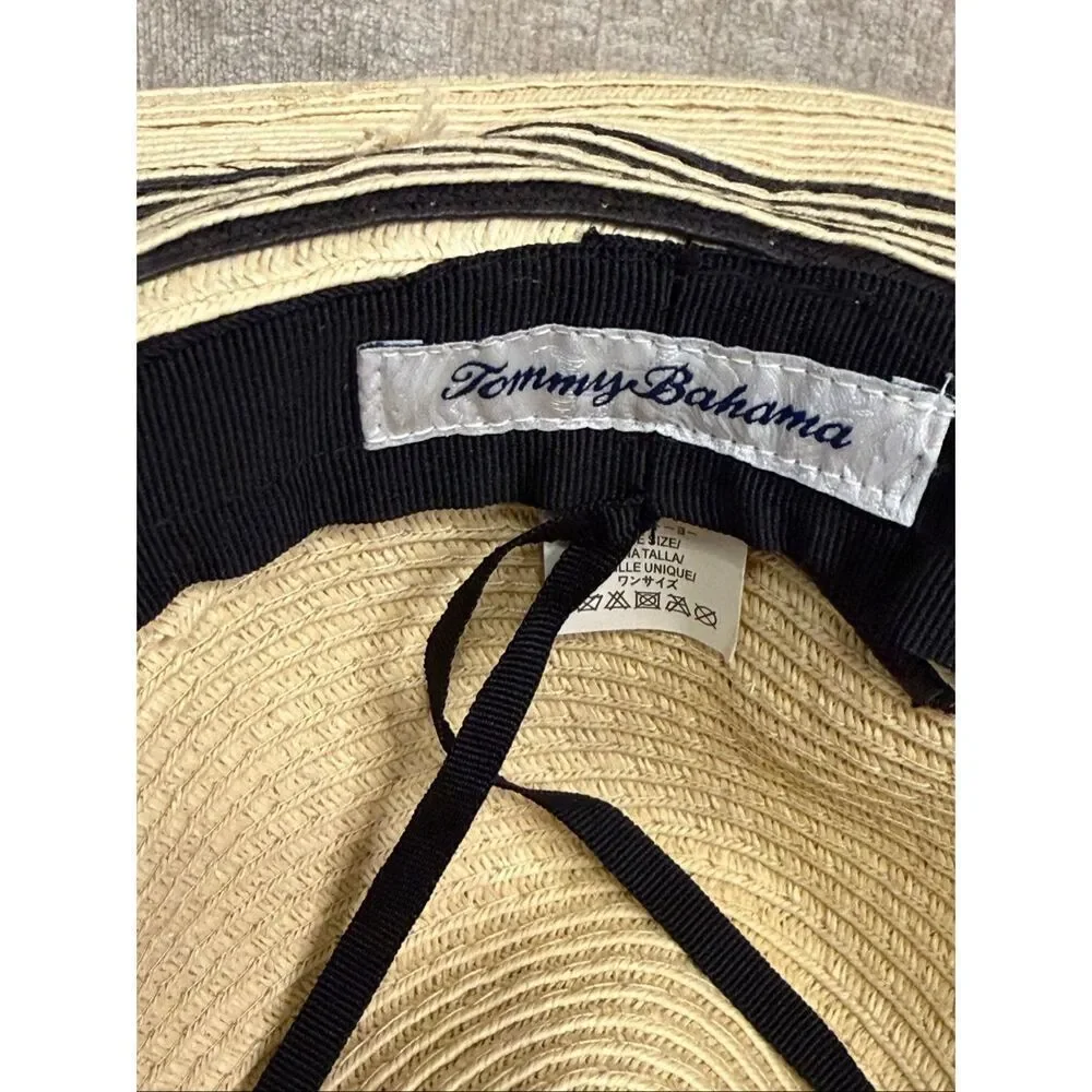 Tommy Bahama Women's Striped Woven UPF 50 Sun Straw Hat Beige Black One Size